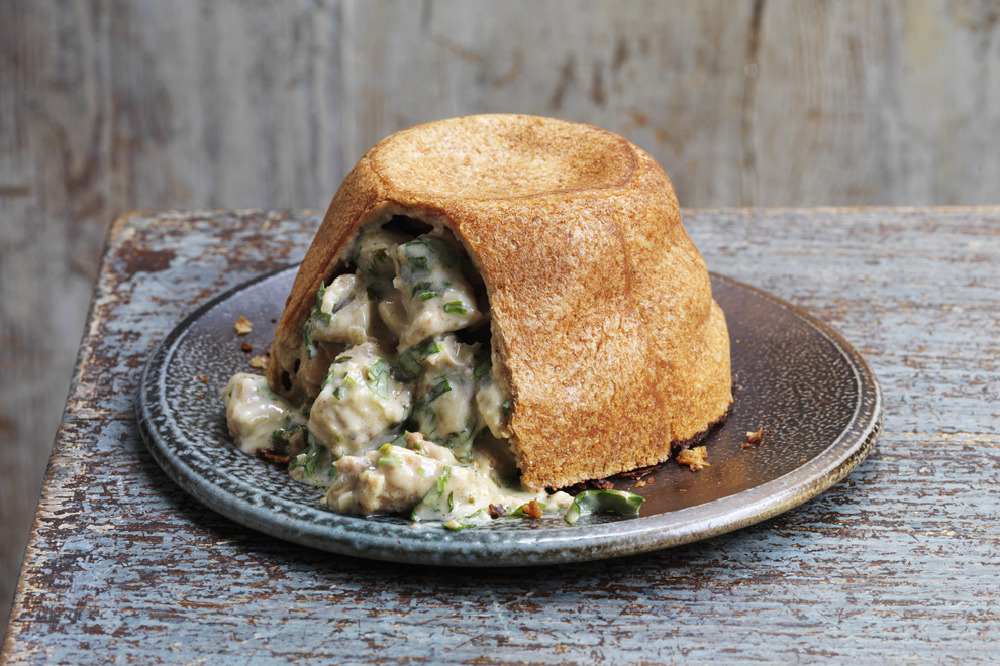 Chicken Tarragon and Mustard Fried Bread Pudding