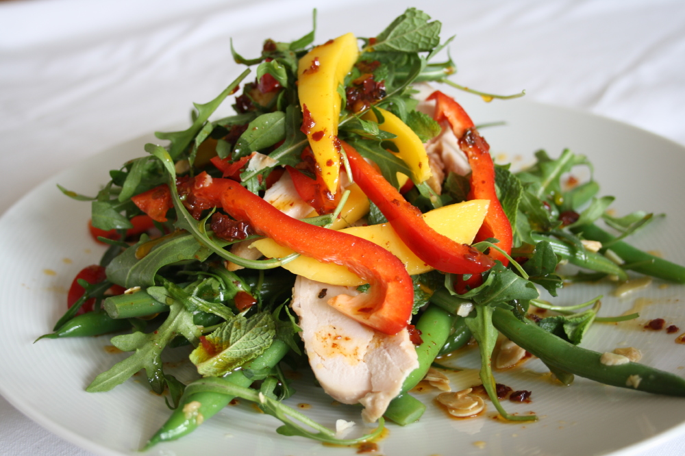 Mango & Chilli Chicken Salad With Garlic & Almond French Beans