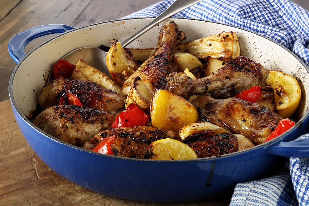 Mustard & Honey Glazed One Pan Roast Chicken With Lemon And Parsnips