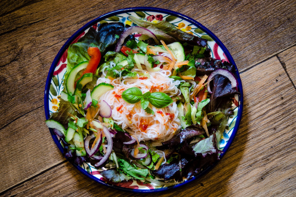 Noodle Salad With A Spicy Vinaigrette Dressing