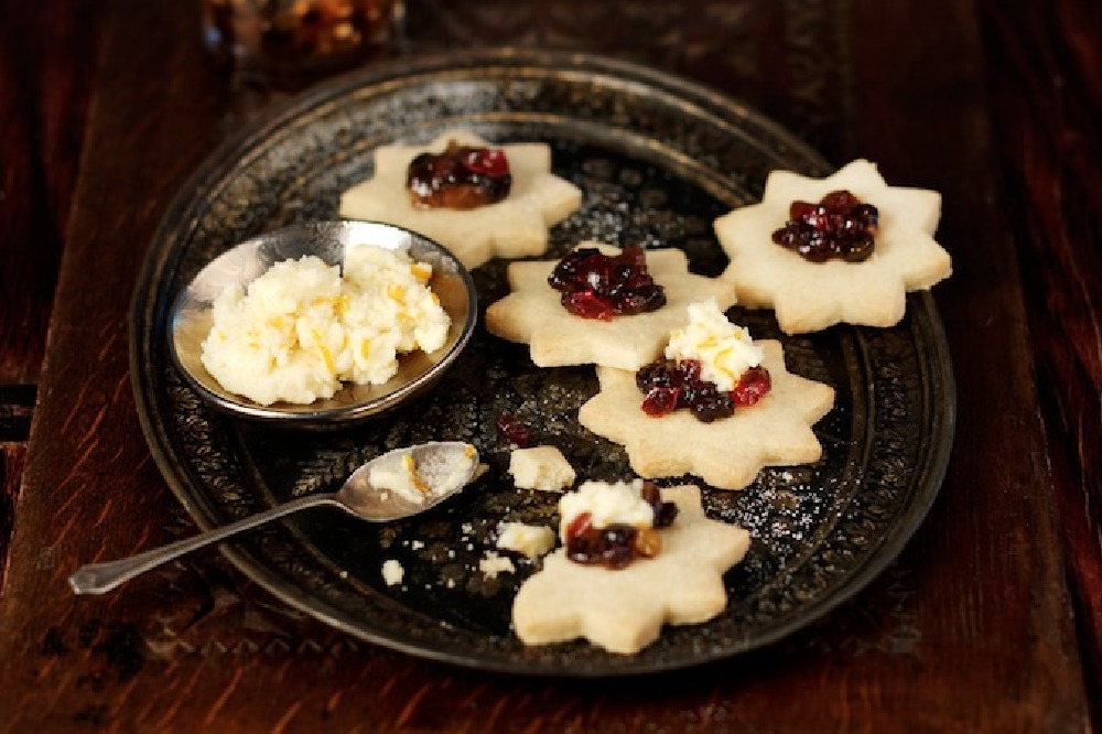 Shortbread Stars with Mincemeat and Orange Brandy Butter