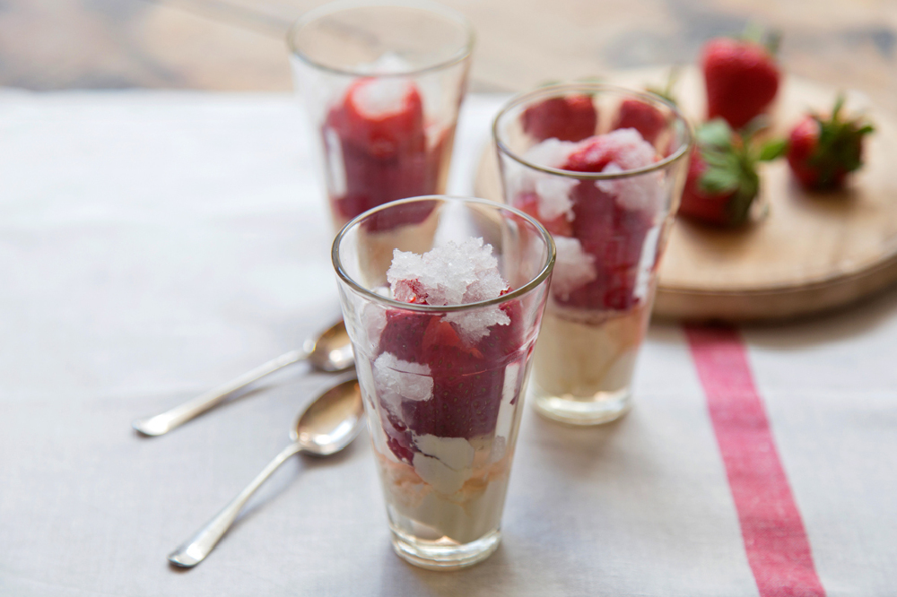 Strawberries, Elderflower Granita