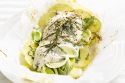 Chicken and potatoes in a white wine and tarragon sauce 