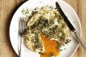 Easy over goose egg with caper and lemon crust