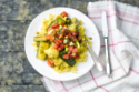 Spiced Cauliflower and Courgette with Yellow Rice, Pistachios and Coriander Salsa