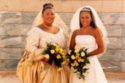 Sarah with her sister on their joint wedding day