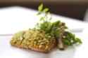 Pistachio-dusted roast salmon with a light honey glaze