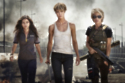 (left to right) Natalia Reyes as Dani Ramos, Mackenzie Davis as Grace, and Linda Hamilton as Sarah Connor