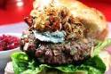 Venison Burger with Blue Cheese and Crispy Shallots