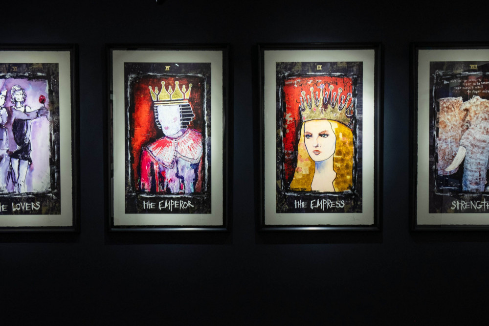 Johnny Depp, Tarot ‘The Lovers’, ‘The Emperor’, The Empress’ and ‘Strength’ 2024. Image courtesy of Castle Fine Art