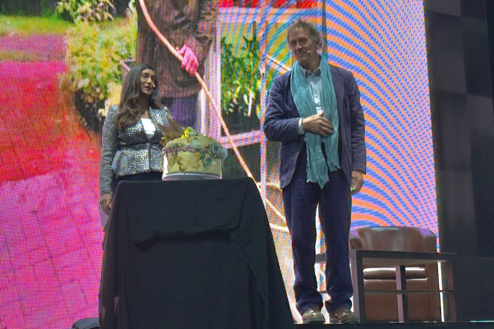 Monty Don was presented with a cake to mark his 69th birthday at the Kew The Music festival