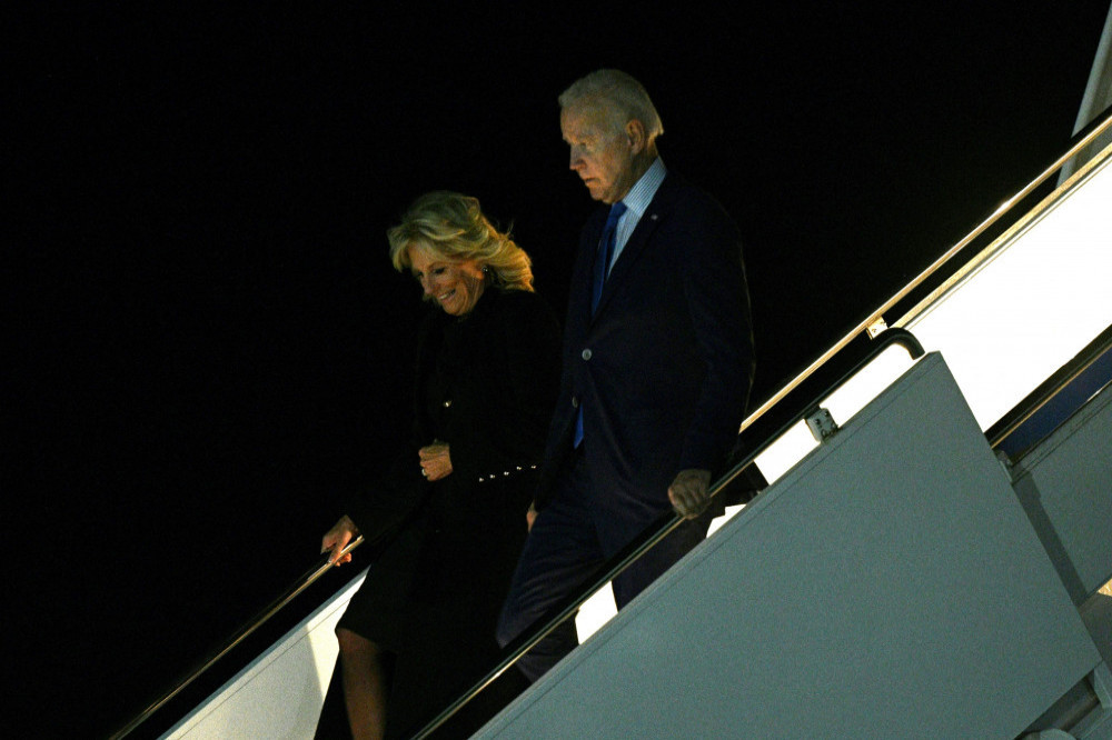 President Joe Biden has landed at Stanstead ahead of Queen's funeral