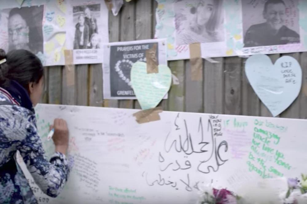 Screenshot of the tributes in the Artists For Grenfell music video