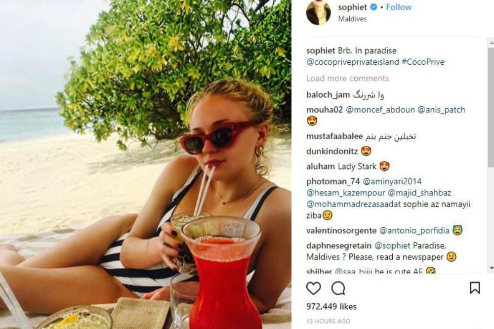 Sophie Turner relaxing at Coco Prive (c) Instagram/Sophie Turner