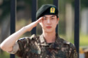 Jin being discharged from army service in South Korea