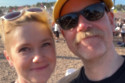 Rufus Hound and Sally Hodgkiss at Glastonbury