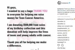 Kylie Jenner's huge donation to Teen Cancer America charity