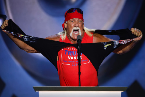 Hulk Hogan rips shirt off and demands return of 'Trump-o-mania'