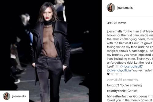 Joan Smalls will never forget when Riccardo Tisci bleached her eyebrows