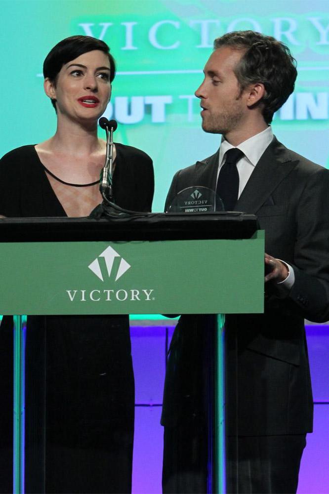 Anne Hathaway and Adam Shulman at the Victory Fund Champagne Brunch in Beverly Hills