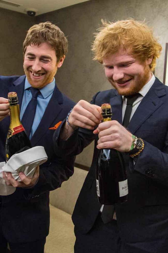 Ed Sheeran and Jamie Lawson celebrating Gingerbread Man Records