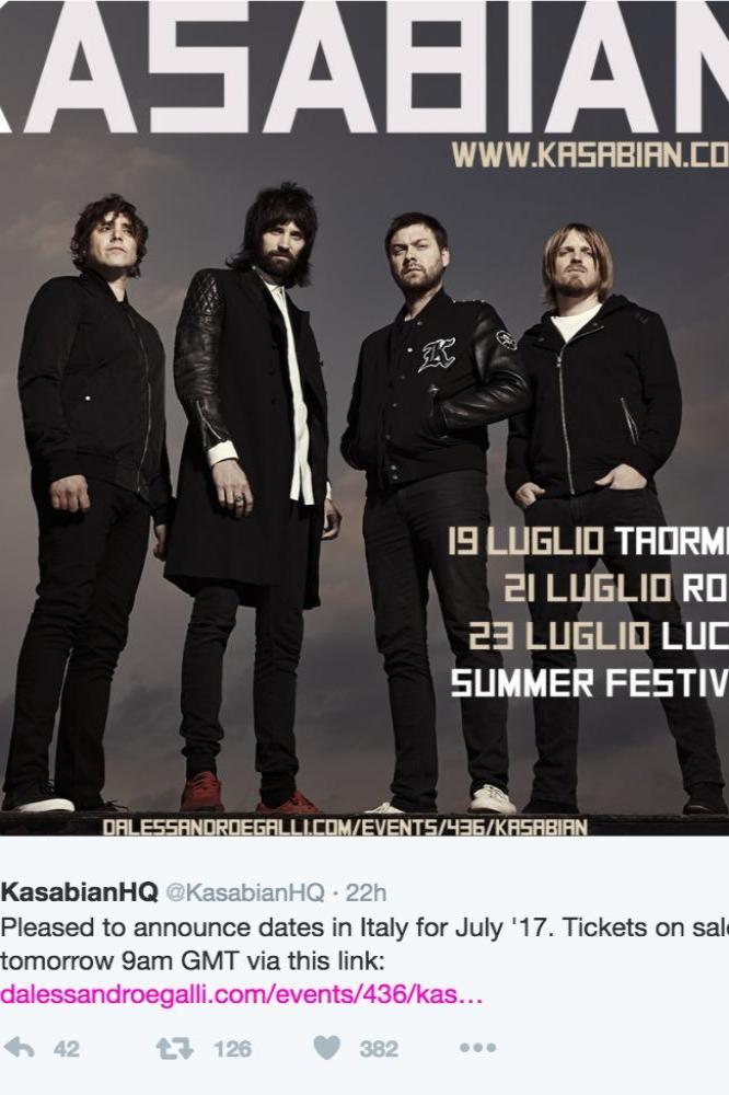 Kasabian's tour announcement via Twitter