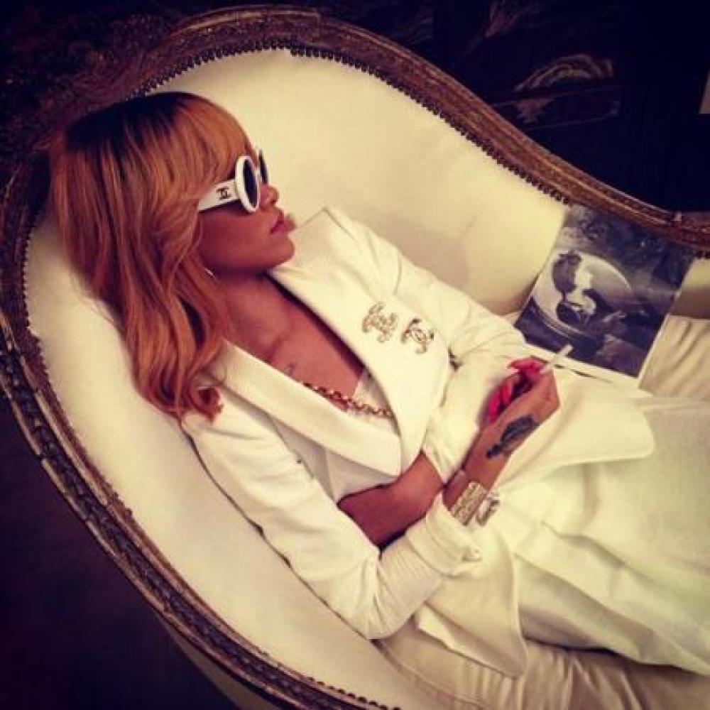 Rihanna looks chic in white Chanel