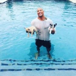 Dwayne Johnson with his dogs Hobbs and Brutus