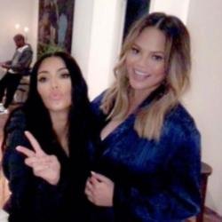 Kim Kardashian West and Chrissy Teigen at her baby shower (c) Instagram
