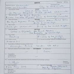 Princess Charlotte's birth registration