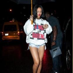 Rihanna shows off plenty of leg to sex up her sweatshirt