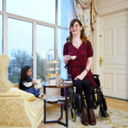 Rumeysa Gelgi and Jyoti Amge enjoying afternoon tea at The Savoy