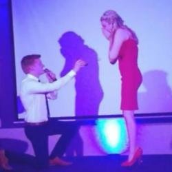 Sam Aston proposing to his girlfriend Briony Gardner