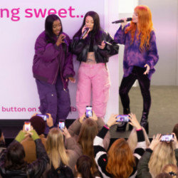 Sugababes performing at London King's Cross station