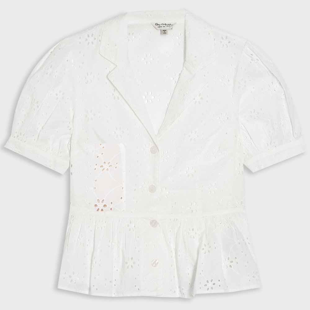 Miss Selfridge Ivory Broderie Puff Sleeve Shirt