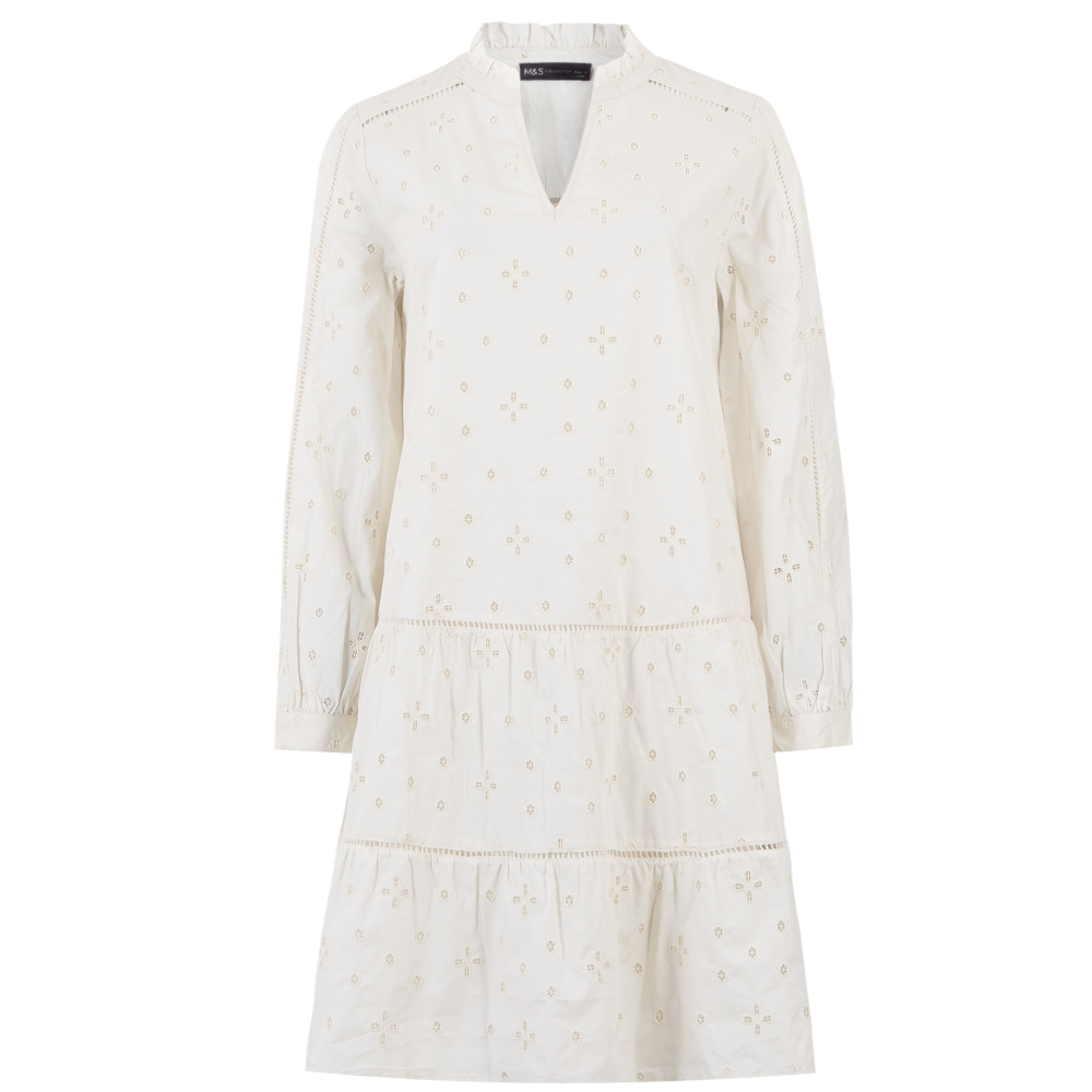 M&S Pure Cotton Broderie Swing Dress in Ivory, GBP 39.60 (was GBP 49.50)