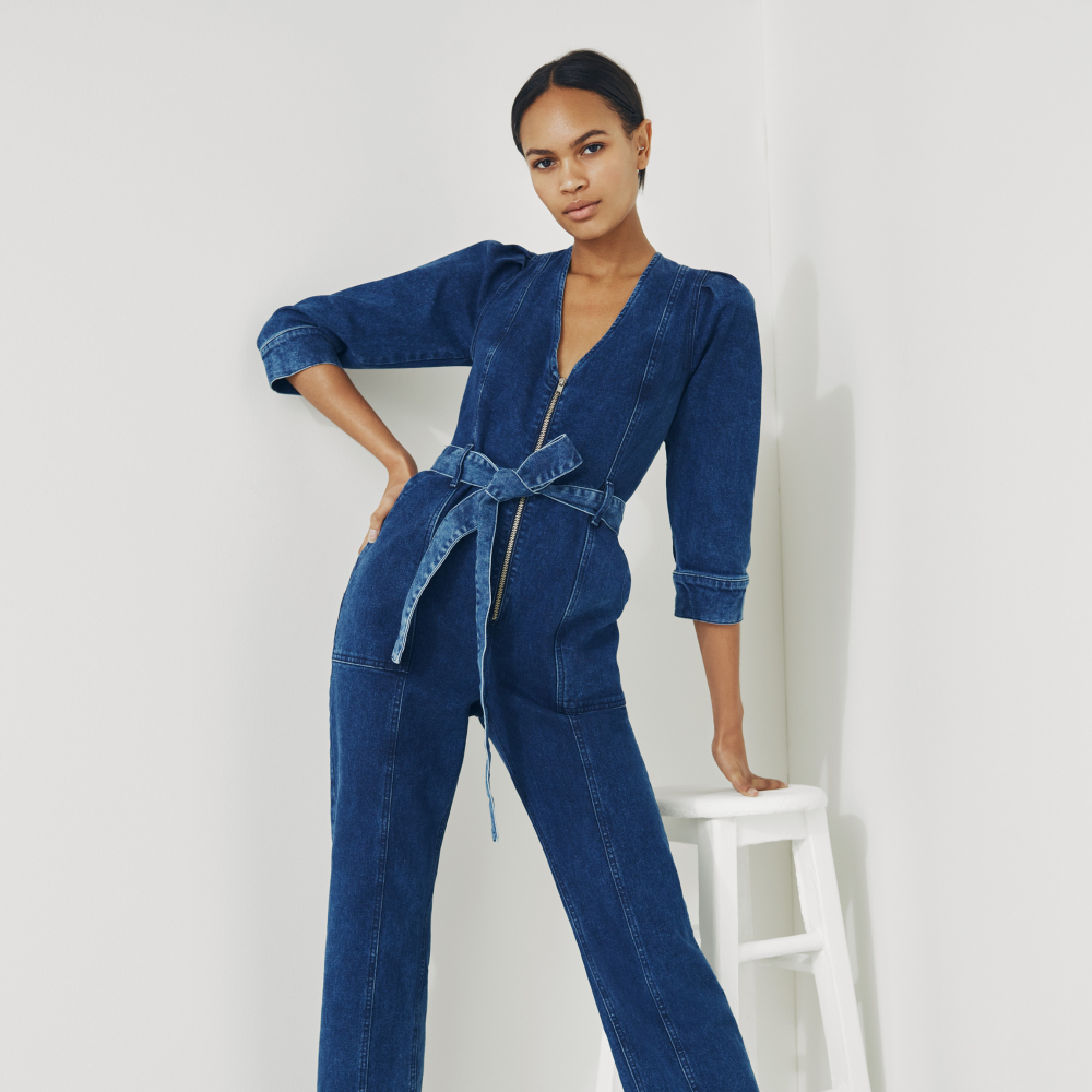 V by Very Denim V Neck Jumpsuit in Dark Wash, GBP 45; V by Very Bali Square Toe Heeled Sandal in Multi, GBP 10.50 (was GBP 35)