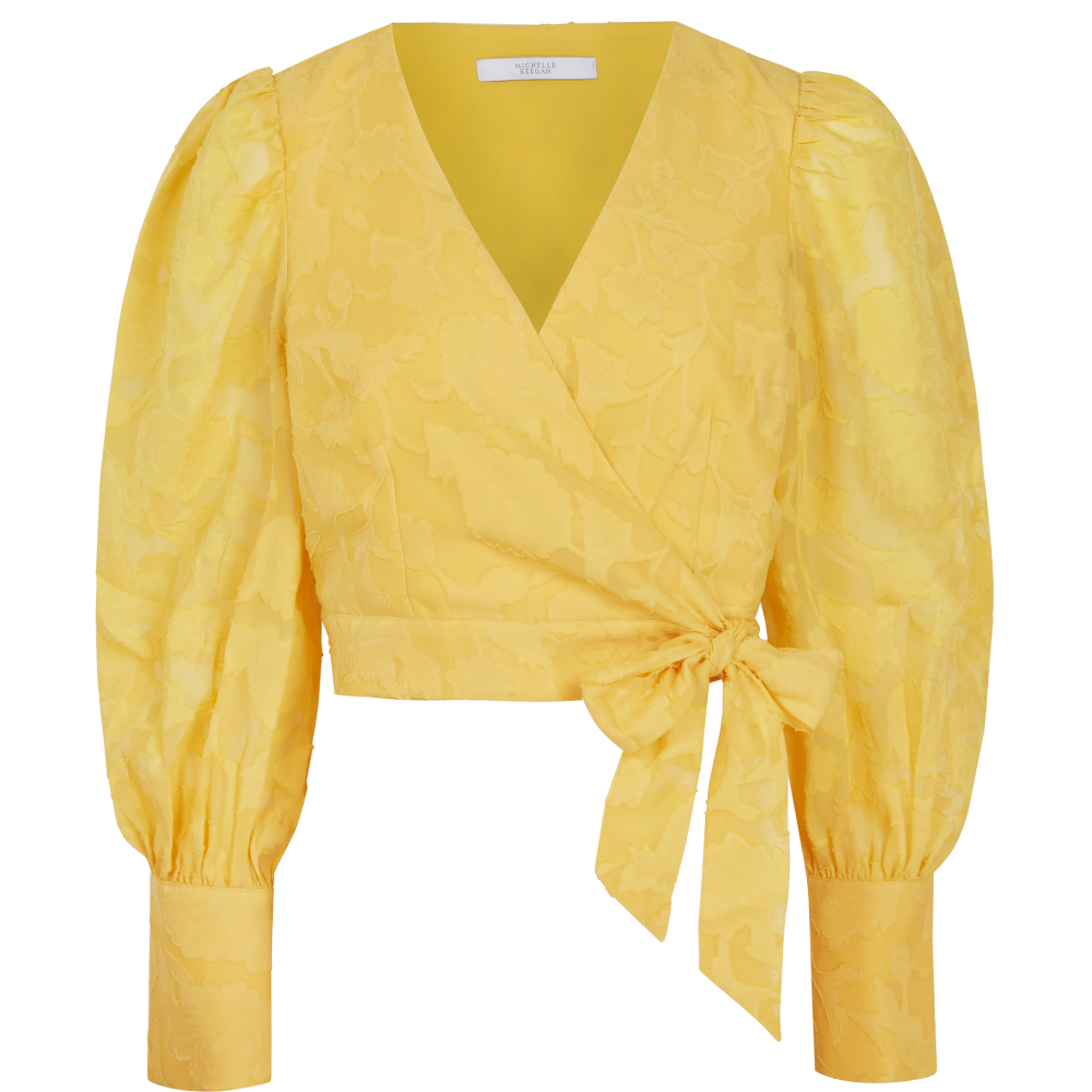 Very Michelle Keegan Burnout Ruched Blouse in Yellow, GBP 19.25 (was GBP 35)