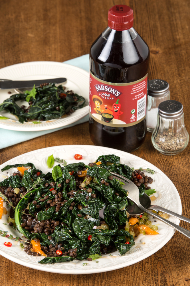 Cavolo Nero with puy lentils and herby hot vinegar sauce