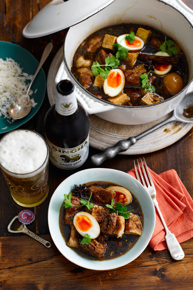 Pork Belly Braised In 5 Spice Broth With Soft Cooked Egg & Fried Tofu