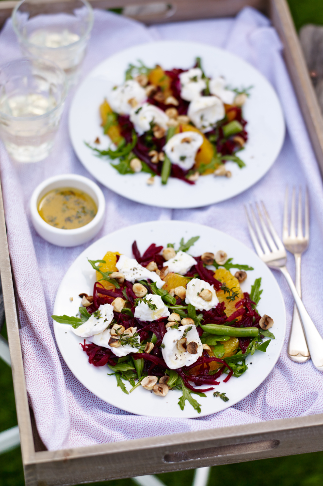 Shredded Beetroot & Hazelnut Salad With Mozzarella,  Oranges & Thyme