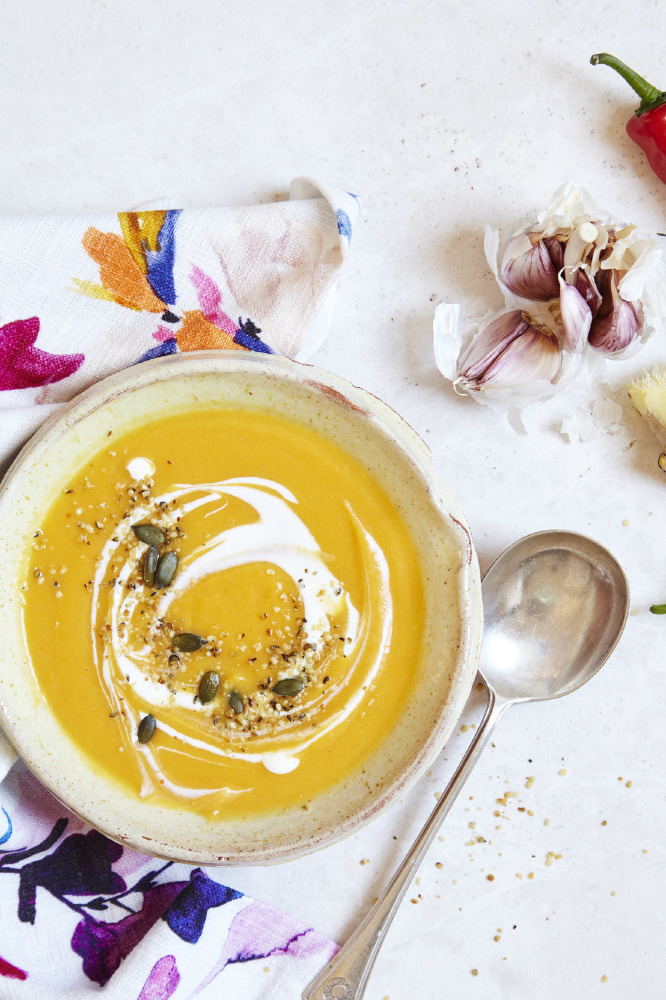 Squash and Coconut Soup with Toasted Hemp Seeds