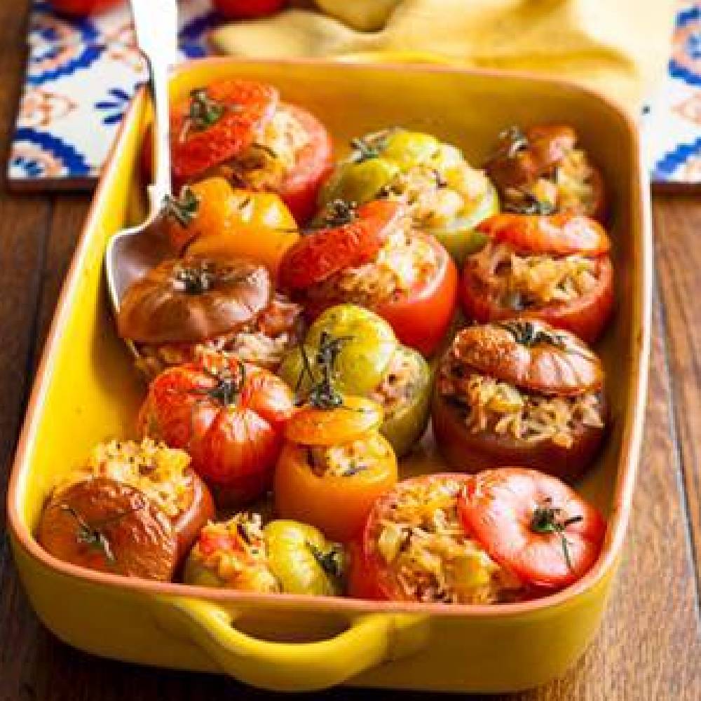 Baked tomatoes stuffed with rice and spice