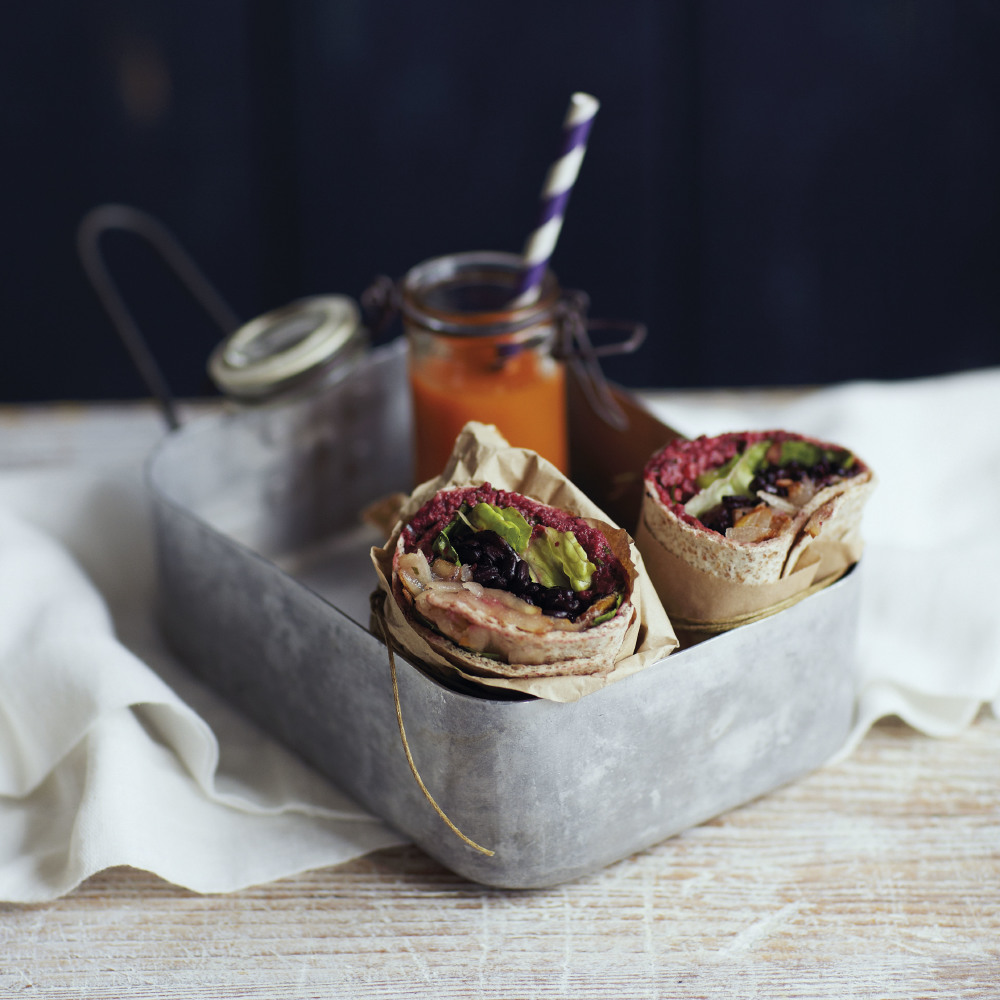 Beetroot, Black Rice and Pear Wraps