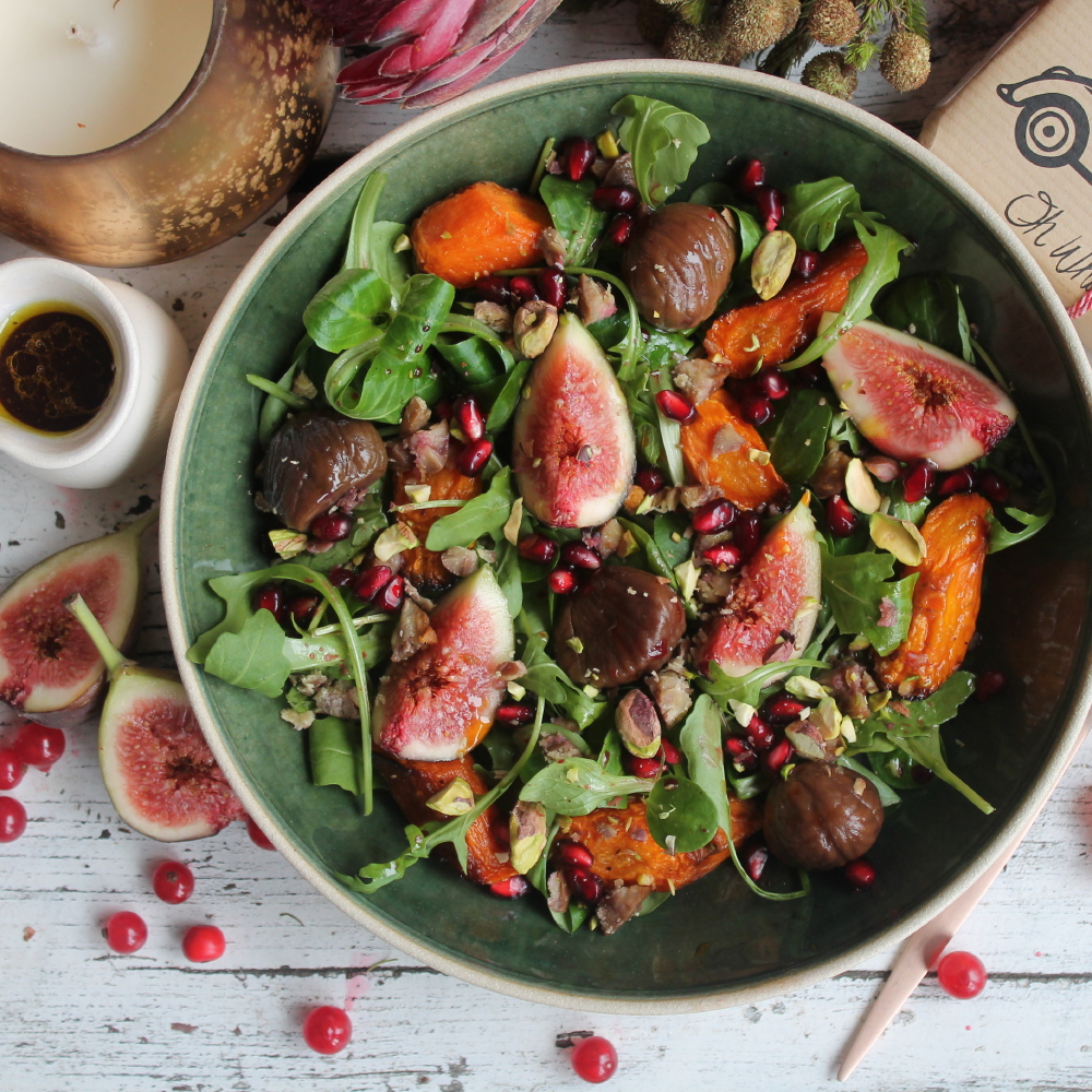 Warm carrot, chestnut and fig festive salad