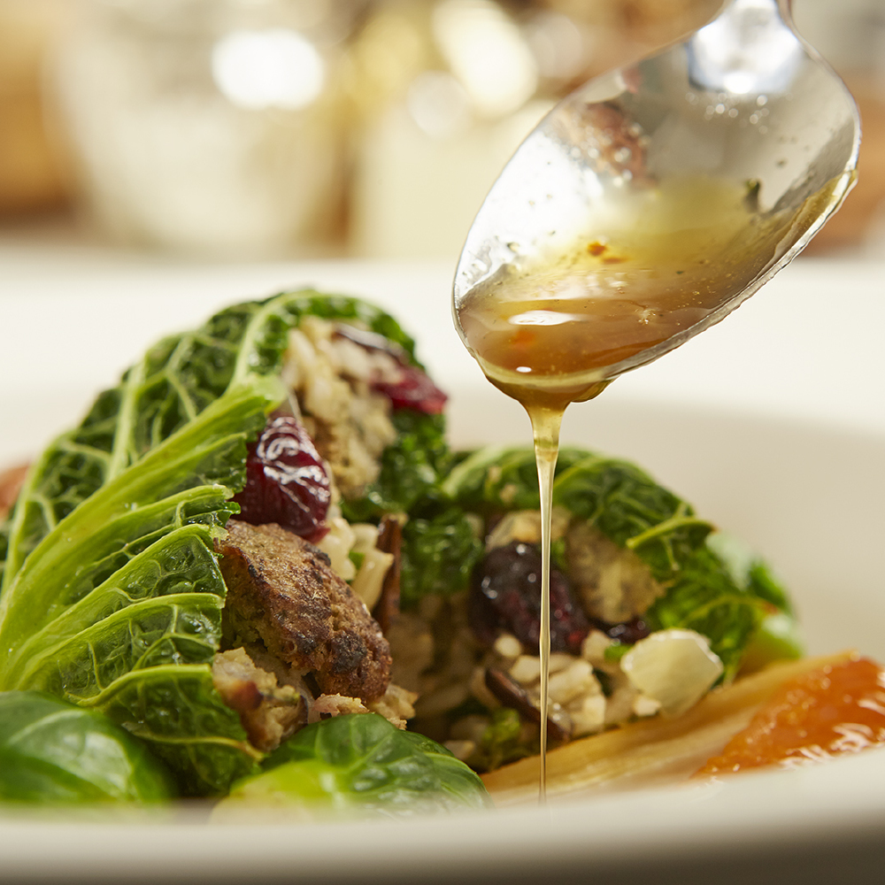 Cabbage Parcels stuffed with Festive Mushroom, Puy Lentil & Butter Bean Burgers