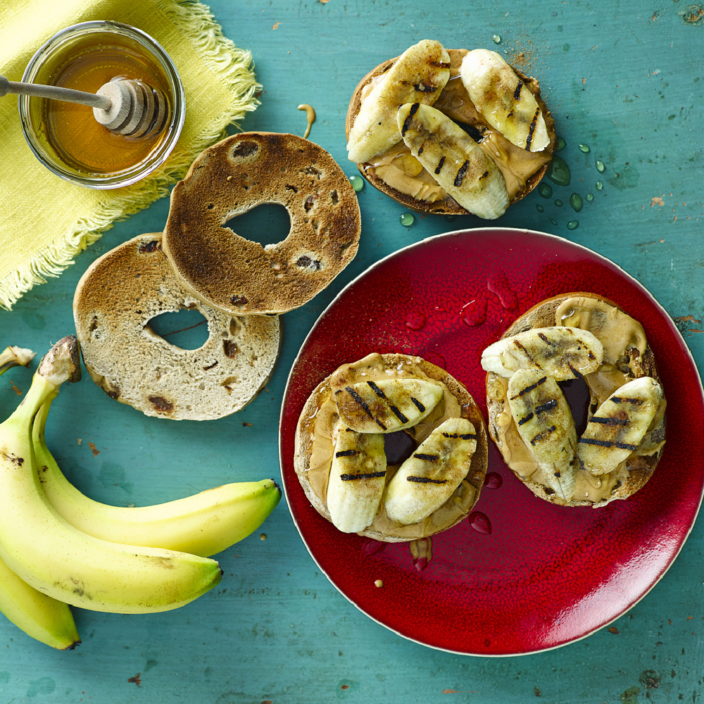 Peanut Butter and Maple Syrup Banana Bagel