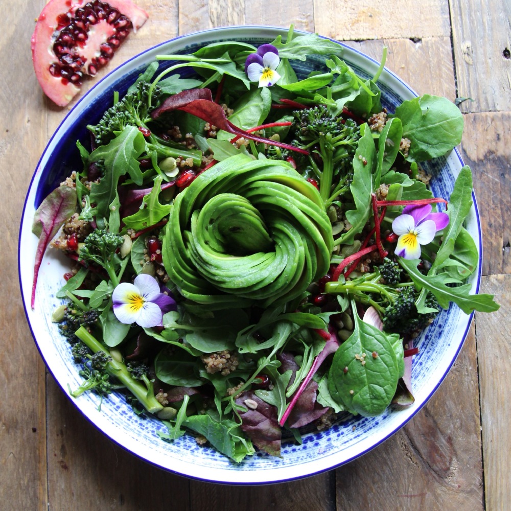 Superfood salad with quinoa, broccoli and avocado