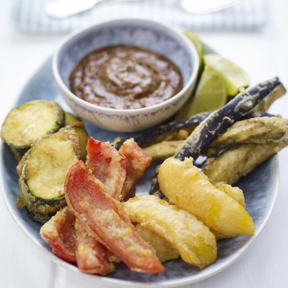 Vegetable Tempura with Sunflower Seed Dipping Sauce