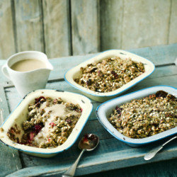 Vegan Apple and Blackberry Breakfast Crumble with Pear and Cinnamon Custard